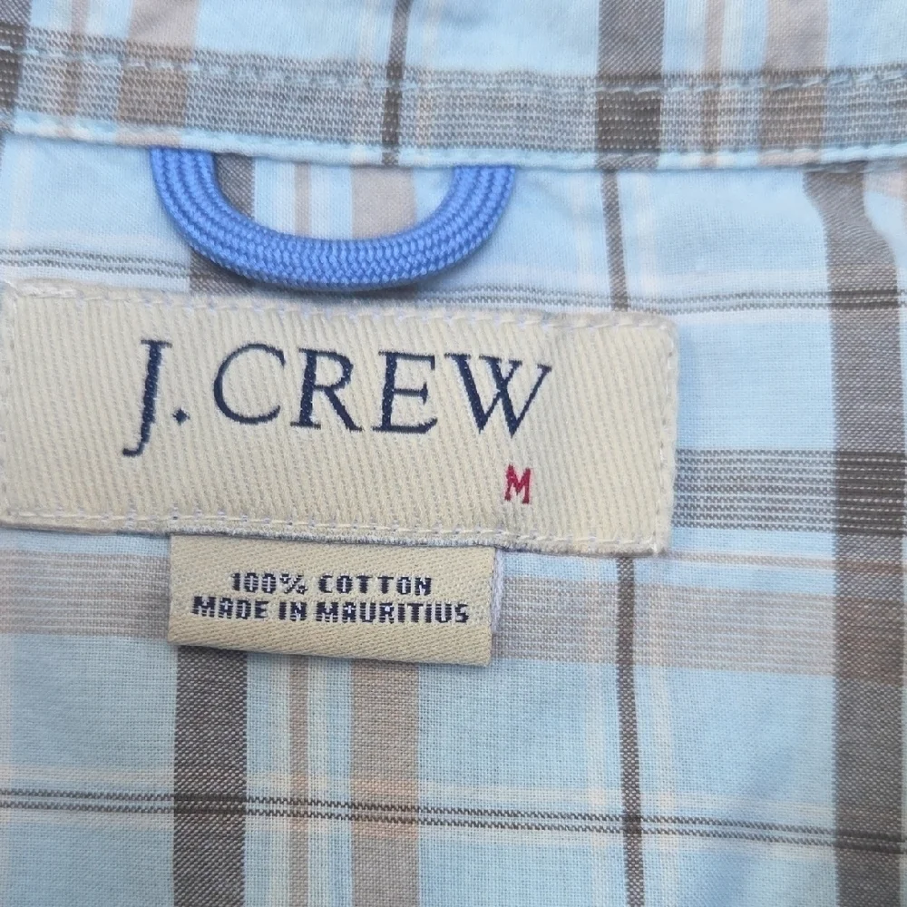 J. Crew Men's Light Blue and Brown Plaid Shirt